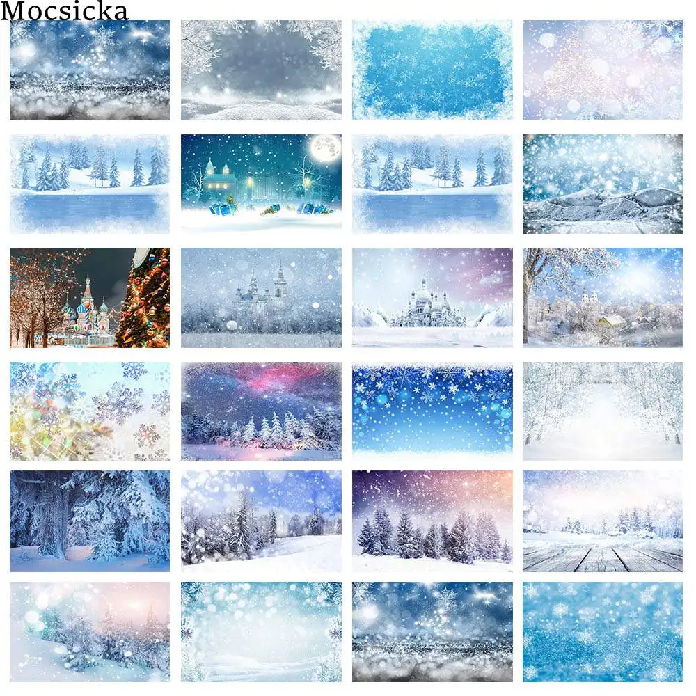 

Mocsicka Winter Backdrop Snow Scene Snowflake Snowfield Forest Castle Photo Background Child Newborn Portrait Photography Props