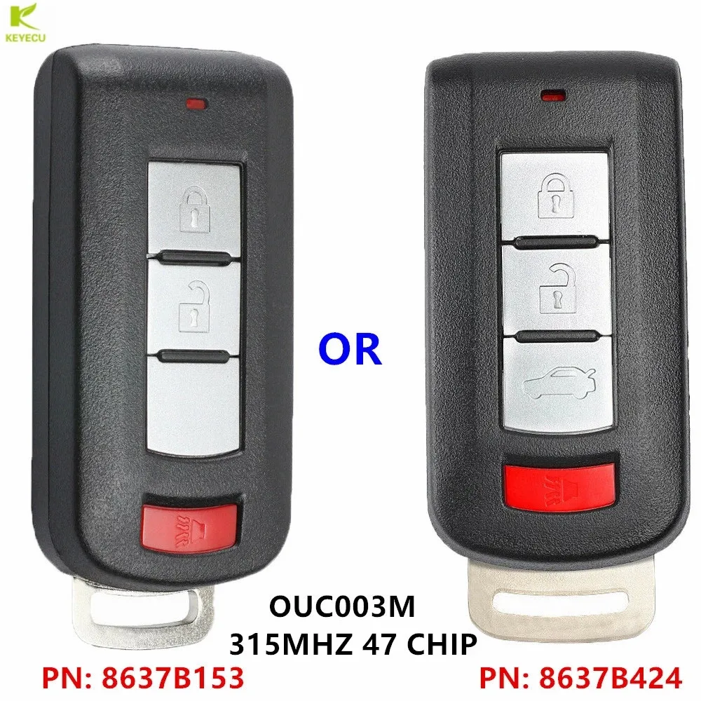 KEYECU Replacement Keyless Smart Remote Key  3/4Buttons 315MHz for Mitsubishi Mirage 2013-2020,Mirage G4 2016-2020 FCC: OUC003M