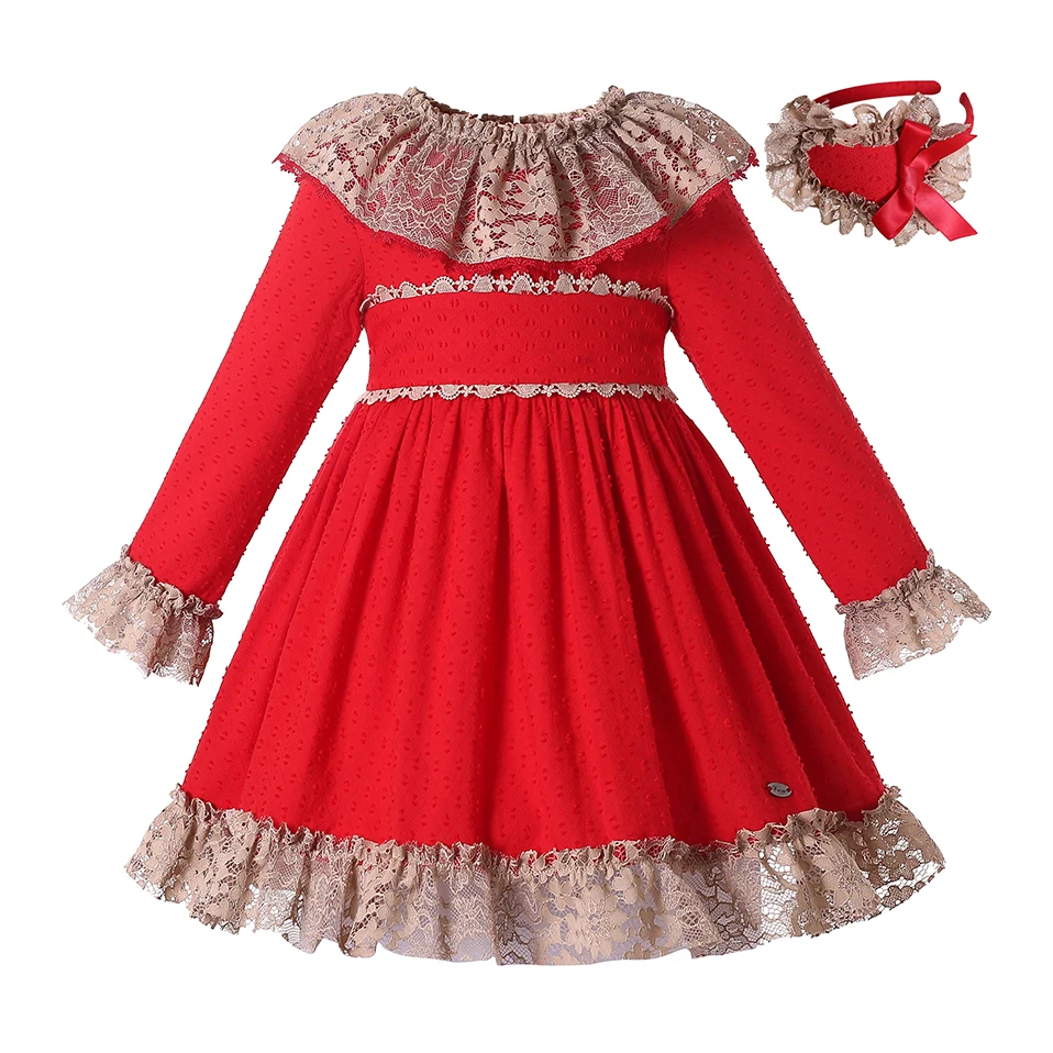 Pettigirl Christmas Kids Children Party Princess Red Lace Prom Dresses for Baby Girls Bridesmaid Wedding Age 2345681012Years Old