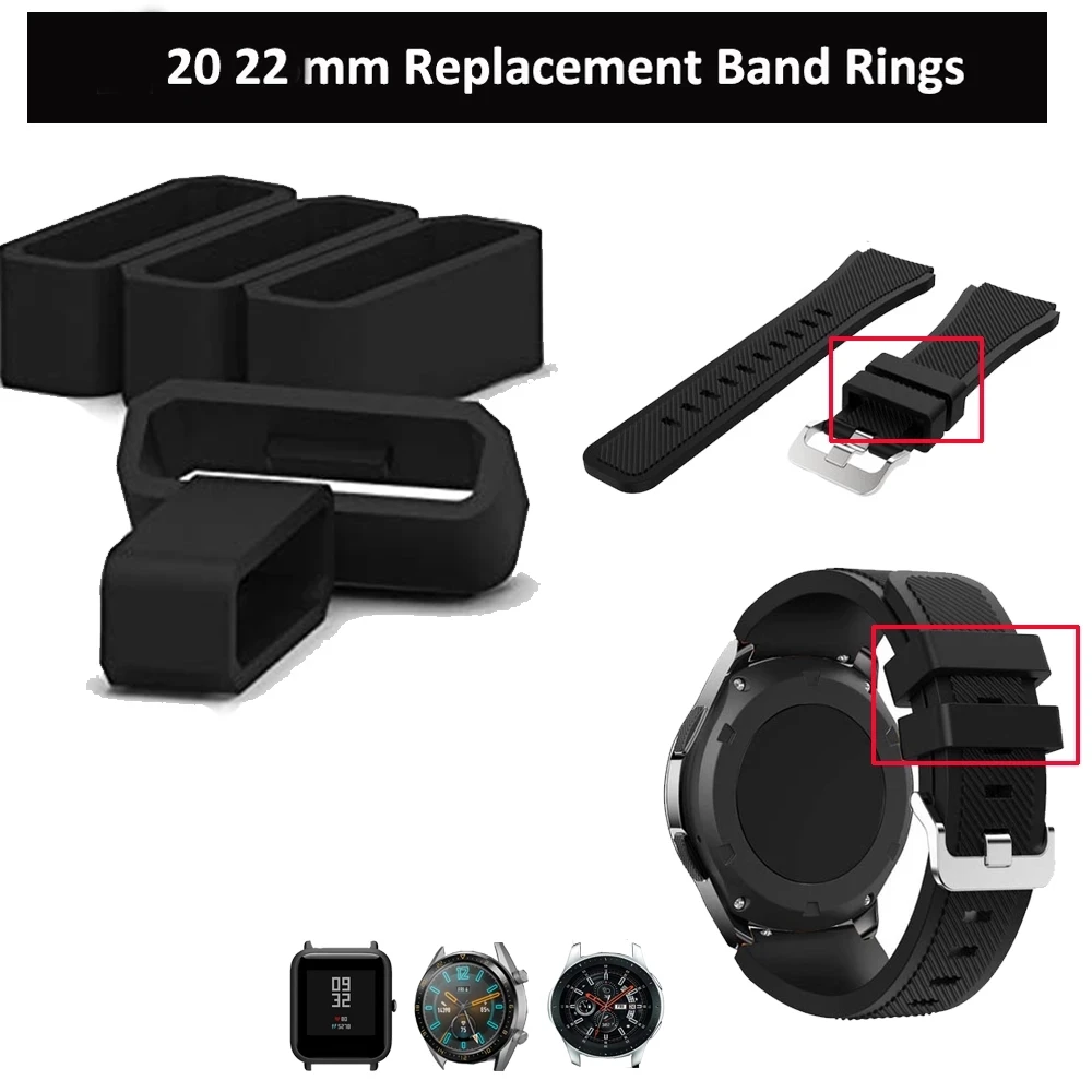 20 anelli in Silicone morbido 22mm per Huawei Watch GT/Huami/Samsung cinturino di ricambio anello di sicurezza anello nero supporto fibbia fermo