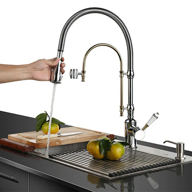 

Kitchen Faucet Pull out 360 Degree Multi-function spring pull sink kitchen sink golden Hot and Cold Water Faucet