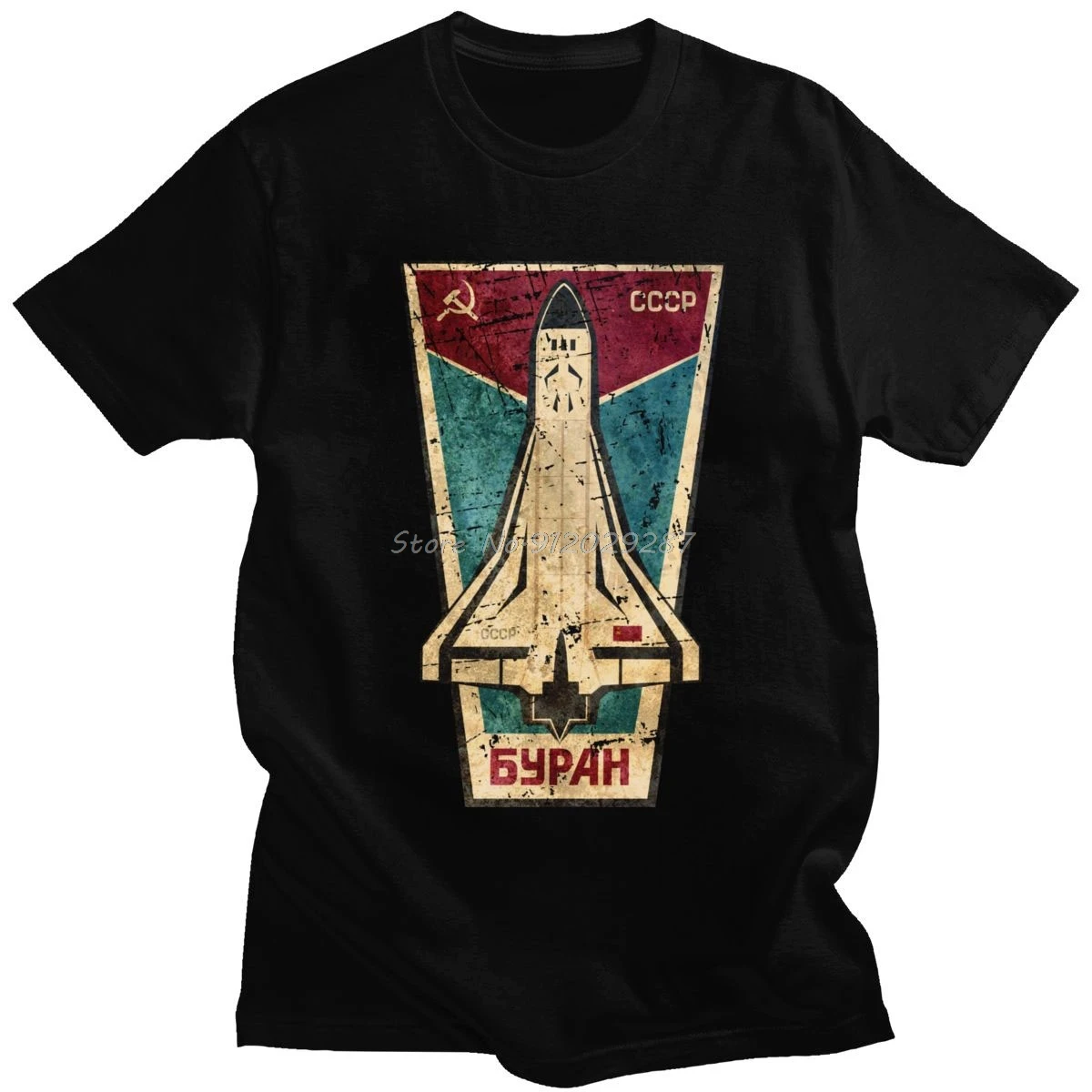 Stylish Russian CCCP Buran Tshirt Space Shuttle Emblem T-shirt Men Short Sleeved Summer Tee Soviet Union USSR Spacecraft T Shirt