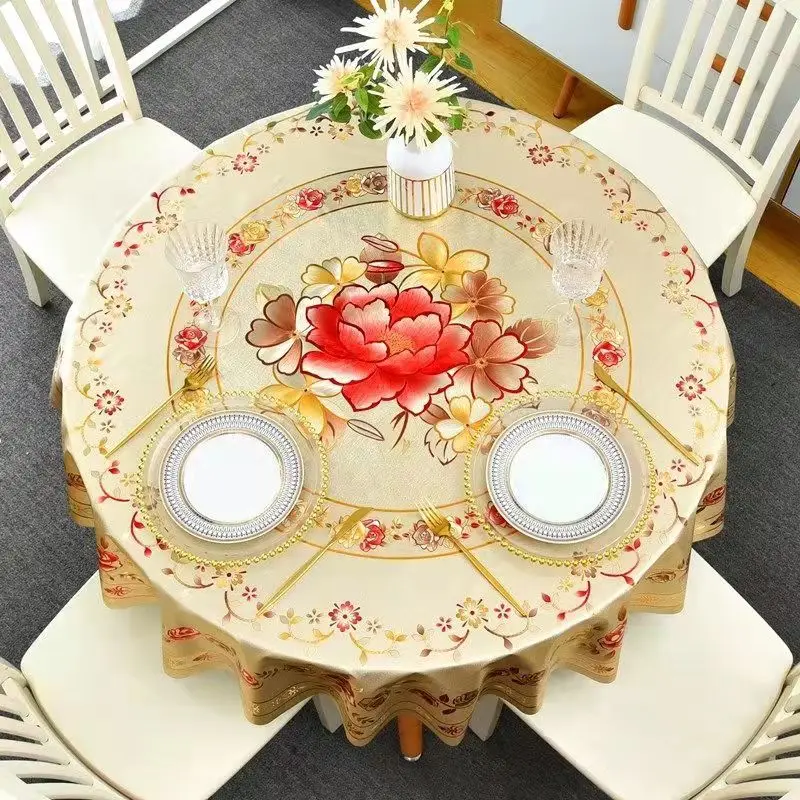 Round Table Tablecloth PVC Wash Free Waterproof Oil Proof Scald Proof Scratch Resistant Home Decor Table Dust Protection Cover