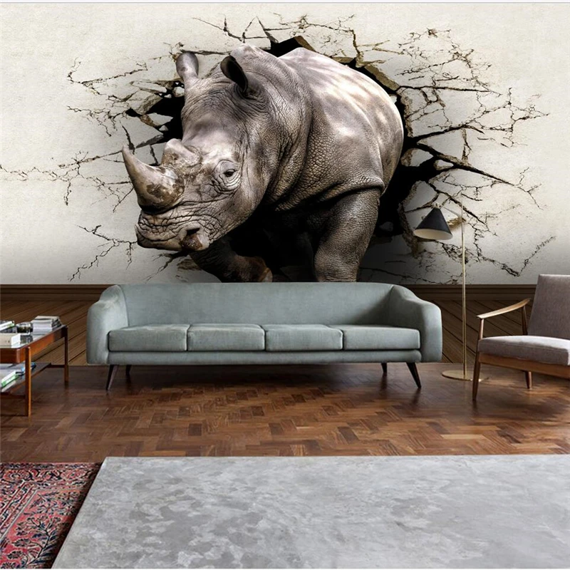 

Custom Photo Wallpaper 3d Murals Broken Stereo Walls Out of Rhinoceros Mural restaurant Background wall papr 3d papel de parede