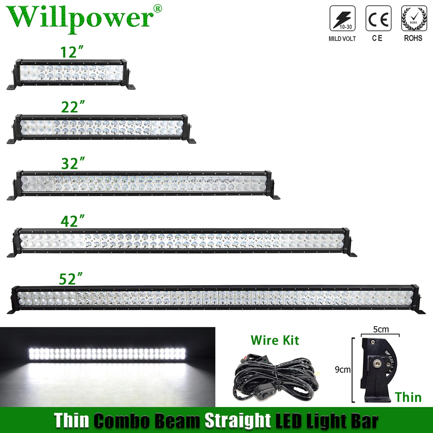 Offroad 4WD 12" 22" 32" 42" 50" 52 inch Thin LED Work Light Bar For Jeep Dodge Chevy 4x4 Truck UTV SUV Pickup Fog Driving Lamp