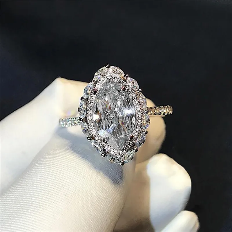 

New Original Luxury Jewelry Sparkling 10KT White Gold Fill Marquise Cut AAAAA Zircon Pave CZ Party Promise Women Wedding Ring