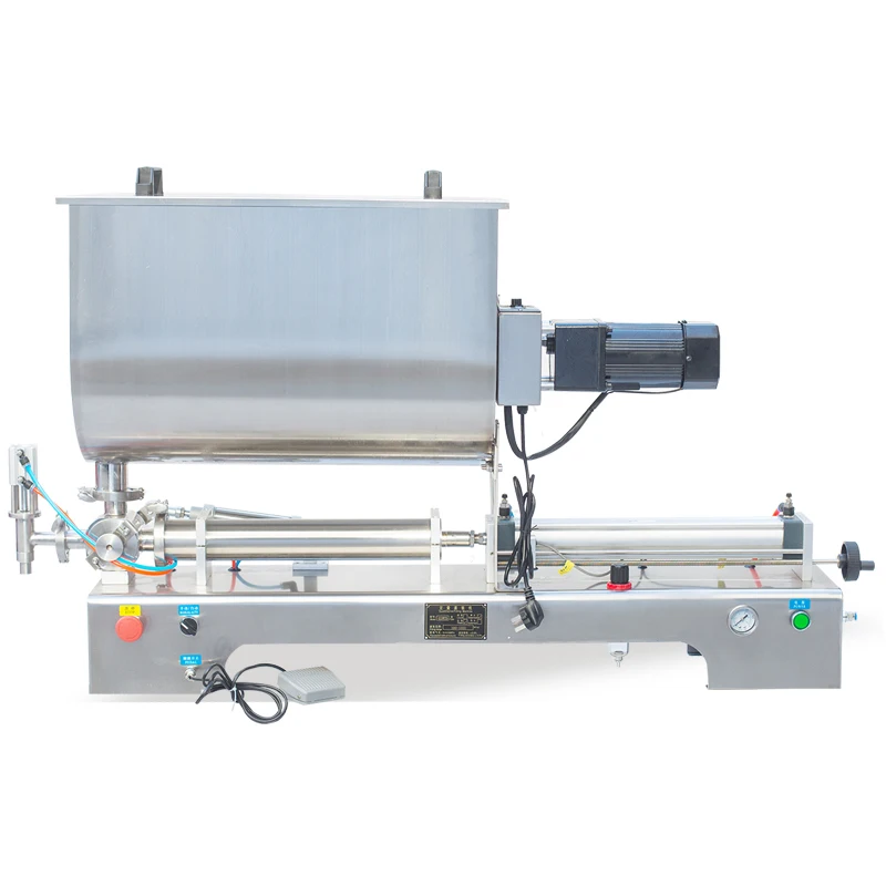 Máquina de enchimento pneumática horizontal com função de agitação Máquina de enchimento de pasta de molho de pimenta 10-30 garrafas/min