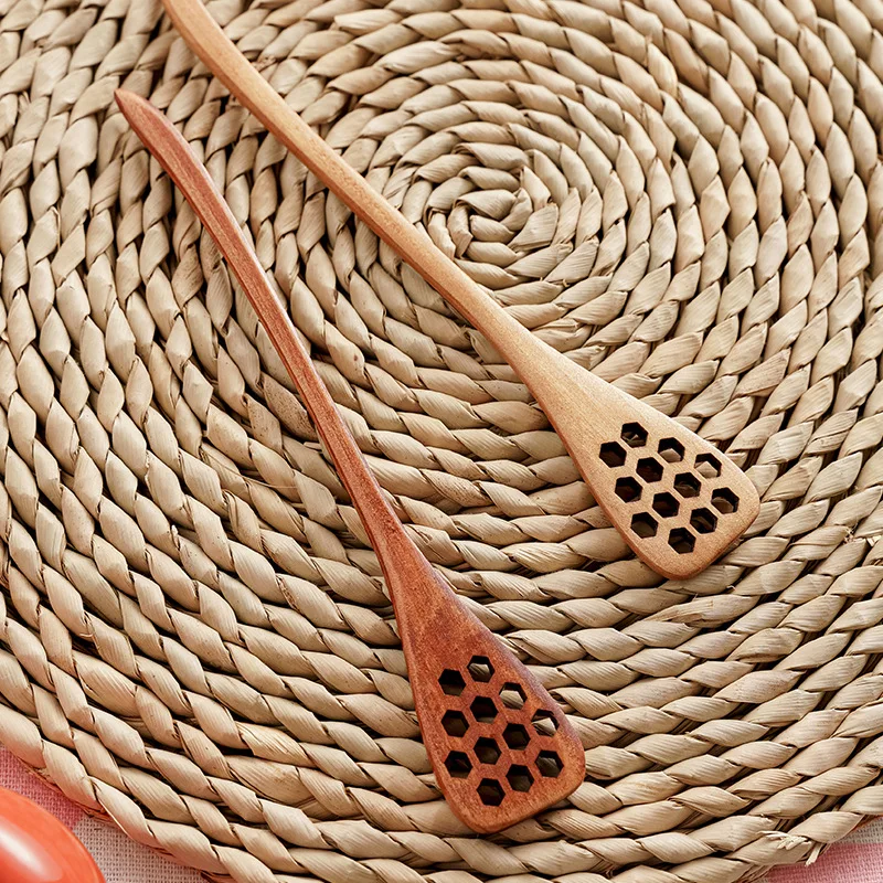 Japanese Style Wooden Spoon Mixing Rice Salad Spoon Long Handle Dessert Condiment Sugar Salt Spice Spoon Tableware Kitchen Tools