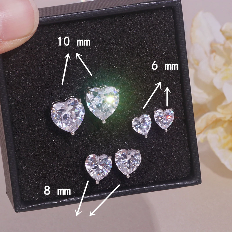 Classic Romantic Cubic Zirconia Heart Stud Earrings for Women Silver Color Wedding Party Earrings Female Bridal Elegant Jewelry
