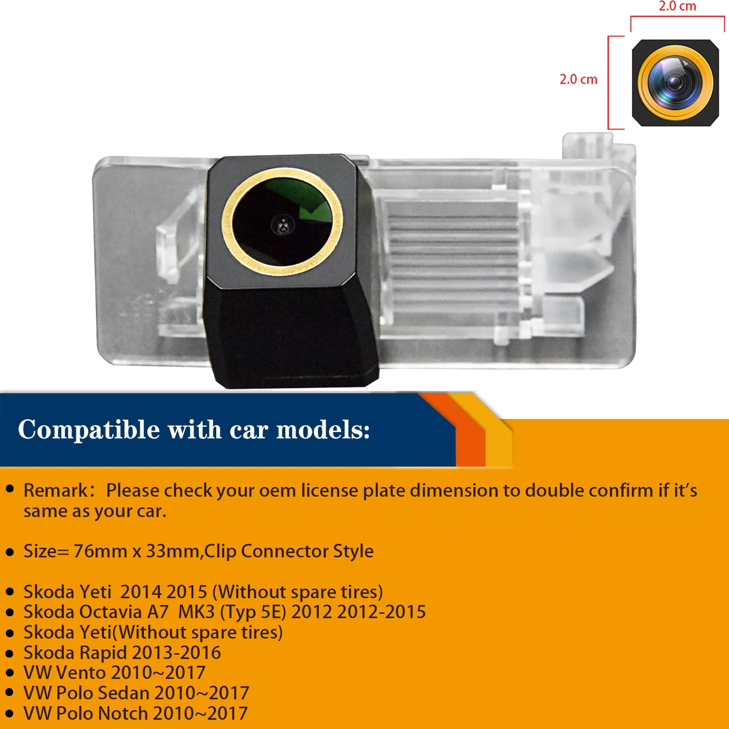 HD 1280*720p Rear View Camera for Polo Sedan Jetta Skoda Octavia A7 Yeti Rapid 2011-2016, Reversing Backup Night Vision Camera