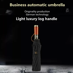 PONGEE-Fully Automatic Three-folding Umbrella for Men and Women, Large, Classic, Big, Black Color