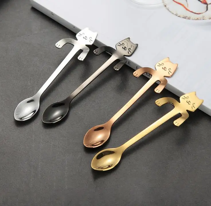 

Stainless Steel Coffee Tea Spoon Mini Cat Long Handle Creative Spoon Drinking Tools Kitchen Gadget Flatware Tableware SN3798