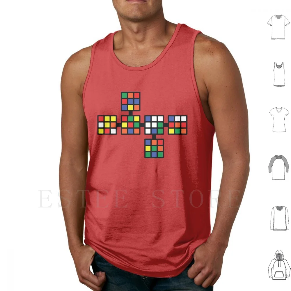 Tank Tops Vest Sleeveless Cube Colors Flat Nerd Geek Smart Cool Puzzle 3d Pattern Retro Toys 80s Play Speed Quick Game