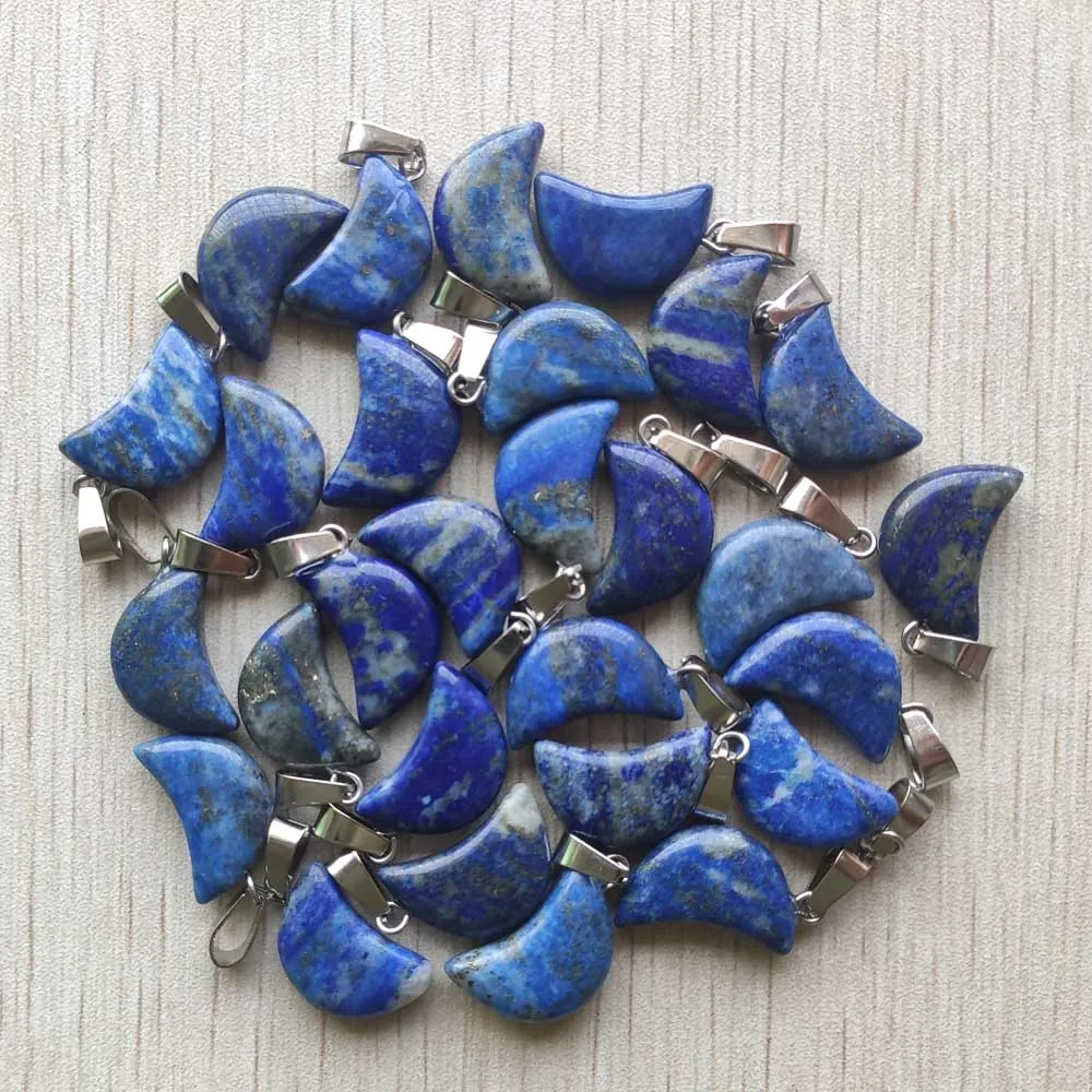 Beautiful Good quality natural Lapis Lazuli moon shape charms pendants for DIY jewelry making Wholesale 24pcs/lot free shipping