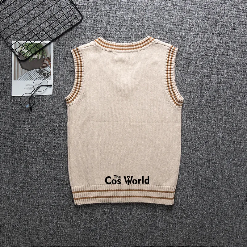 S-XXL Spring Autumn Cute Puppy Sleeveless Knit Vests Pullovers V Neck Sweaters For JK School Uniform Student Clothes