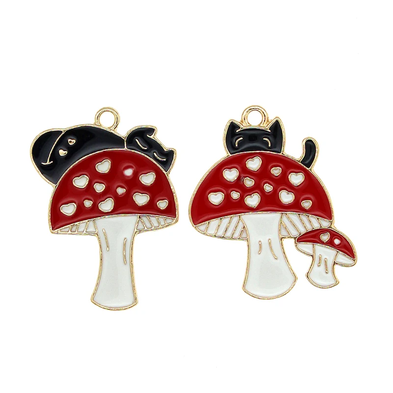 10pcs/lot Alloy Mushroom Cat Enamel Charms For Jewelry DIY Accessories Bachelor's Clothing Pendants Floatings Keychain Craft New