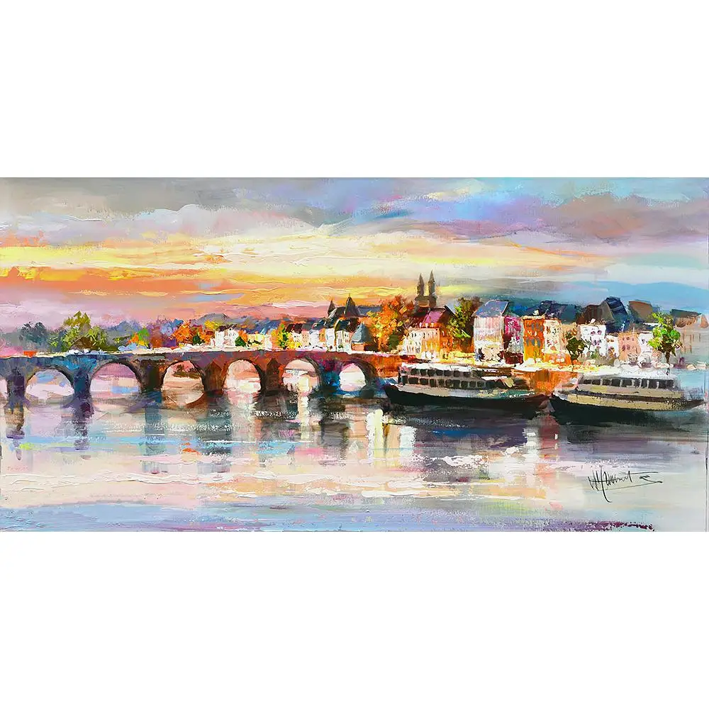 

Contemporary Canvas Art Abstract Painting Landscape Sint Servaas Bridge In Maastricht Famous Artist Hand Painted Artwork Gift