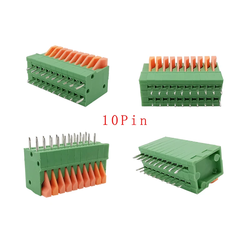 5Pcs KF141V 2.54mm Pitch Green PCB Bent Foot Connectors 2/3/4/5/6/7/8/9/10 Pin Spring Screwless Terminal Blocks