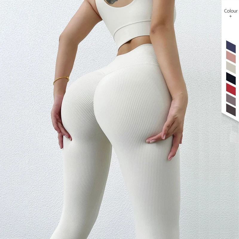 Tente bn com nervuras esportes leggings calças de yoga das mulheres sem costura de fitness sexy cintura alta push up leggings collants feminino roupas de ginástica