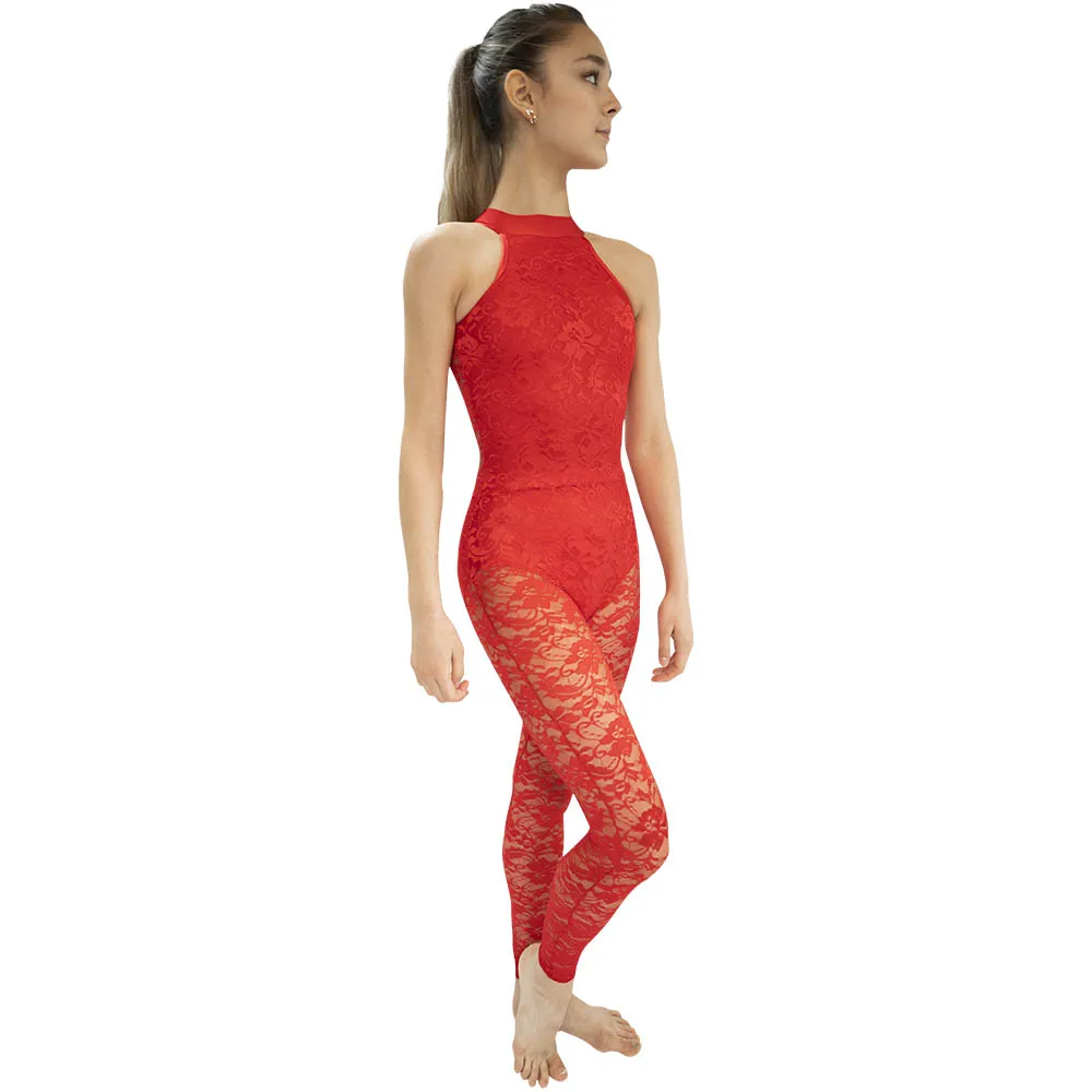 Ladies Girls NylonLycra Lace Tank Turtleneck Dance Biketard Gymnastics Bodysuit Children and Adult Sizes Available