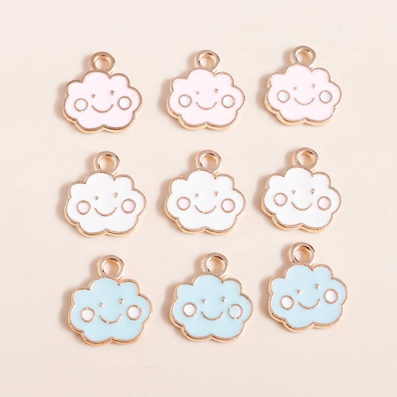 10pcs 13*11mm Cute Cloud Charms Necklaces Earrings Making Accessories Pendant Enamel Cloud Smile diy Charms Jewelry Findings