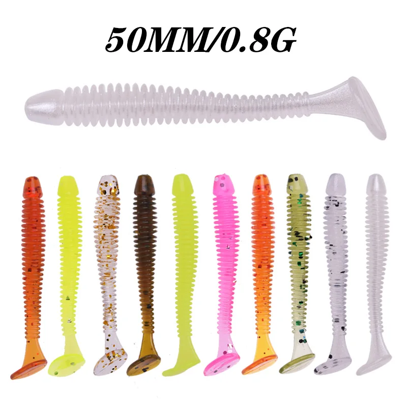 10Pcs/Lot Wobblers Soft Lure 47mm 0.7g Silicone Worms Fishing Bait Jigging Tail Swimbaits Artificial For Carp Bass Minnow Tackle