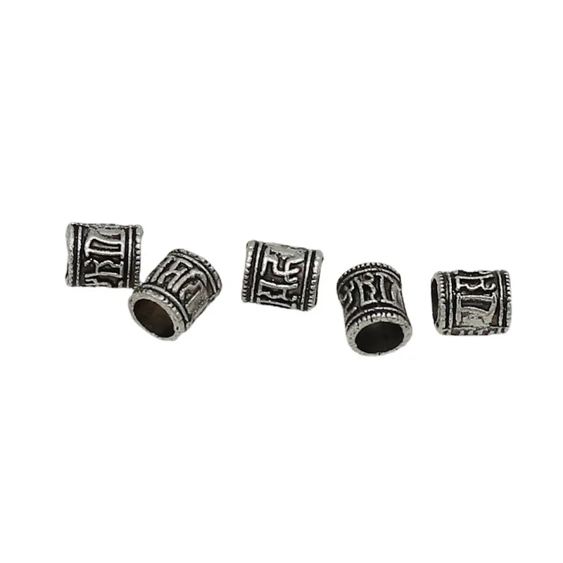 50pcs/Lot Religious Antique Silver Color Loose Beads Buddhism Mantras Big Hole Space Beads Fit Beards/Hair Bracelet DIY Jewelrys