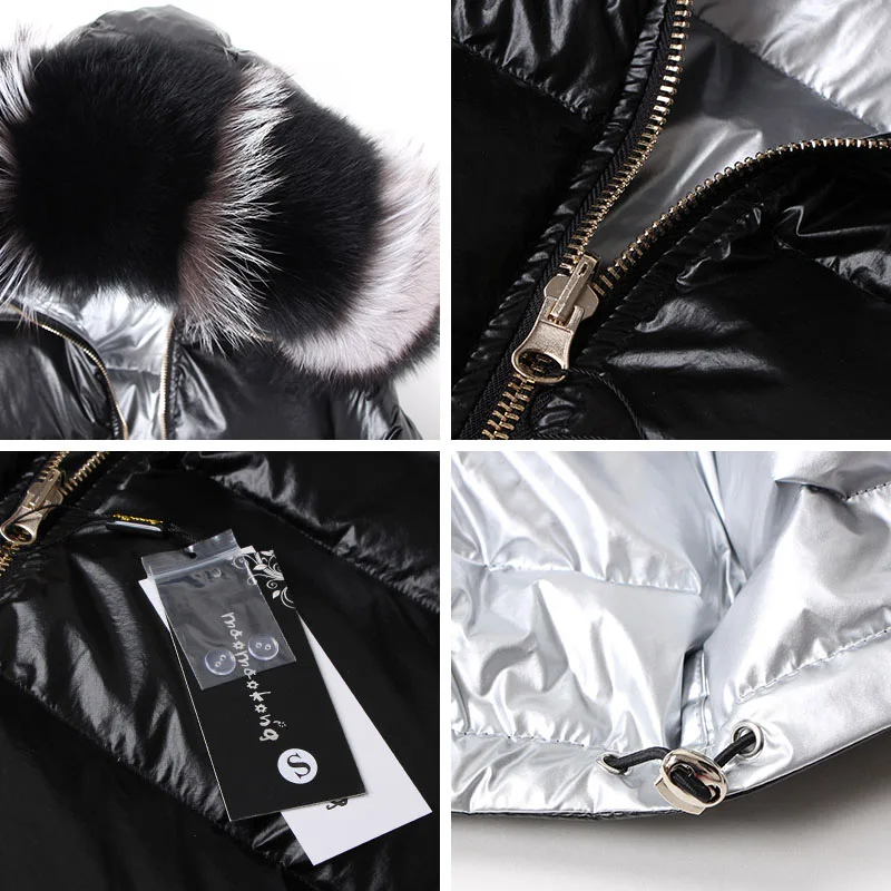 Maomaokong Winter Jacket Women Real Fur Coat Parkas Duck Down Lining Coat Real Raccoon Fur Collar Warm Black Streetwear