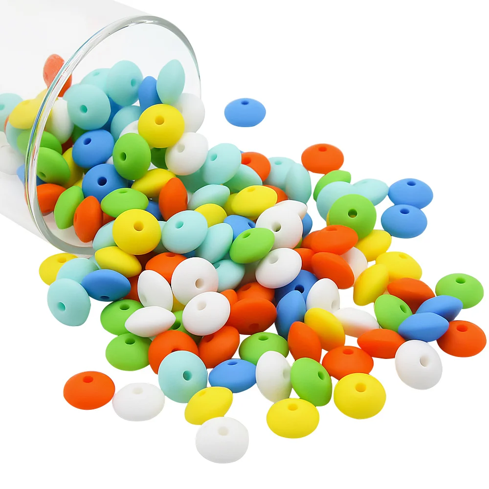 Cute-idea 100pcs Teething Toys Abacus Silicone Beads Lentil 12mm BPA Free Baby Tooth DIY Teether Necklace Bead Jewelry Baby Care