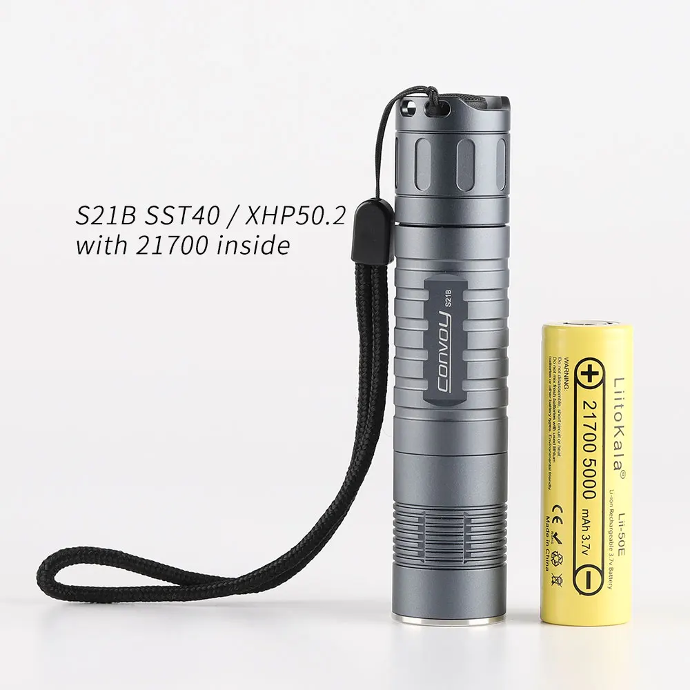 Convoy S21B with SST40 SFT40 XHP50.2 519A B35AM , Temperature protection,21700 flashlight,with 21700 battery inside