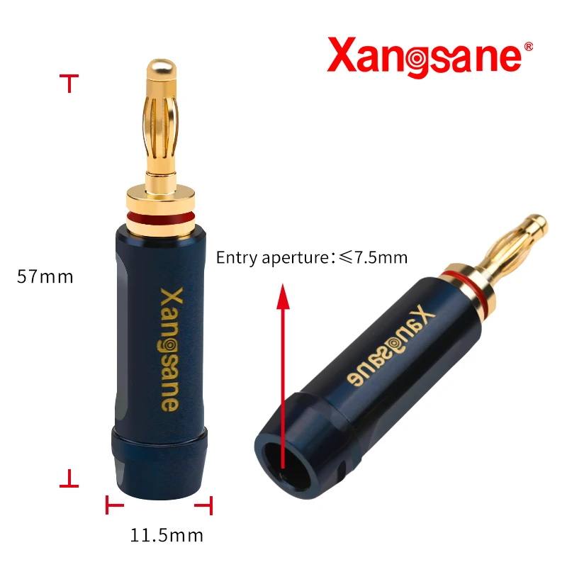 Xangsane-Banhado a ouro Sapphire Banana Plug, amplificador de alto-falante, decder conector, acessórios DIY fio, cobre puro, XS-6001Au, 4Pcs