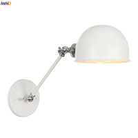 IWHD Loft Decor Industrial Retro Wall Light Fixtures White Adjustable Single Swing Arm Vintage Wall Lamp Sconce Home Lighting