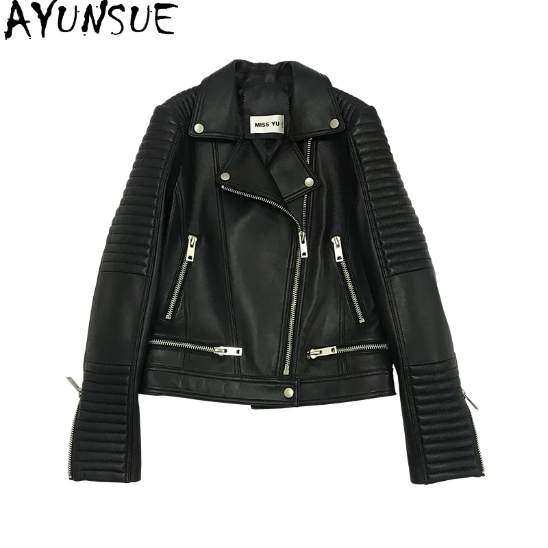 

AYUNSUE Genuine Leather Coats Women Real Sheepskin Leather Jacket Famale Short Cool Outerwear Woman Giubbotto Pelle Donna SQQ75