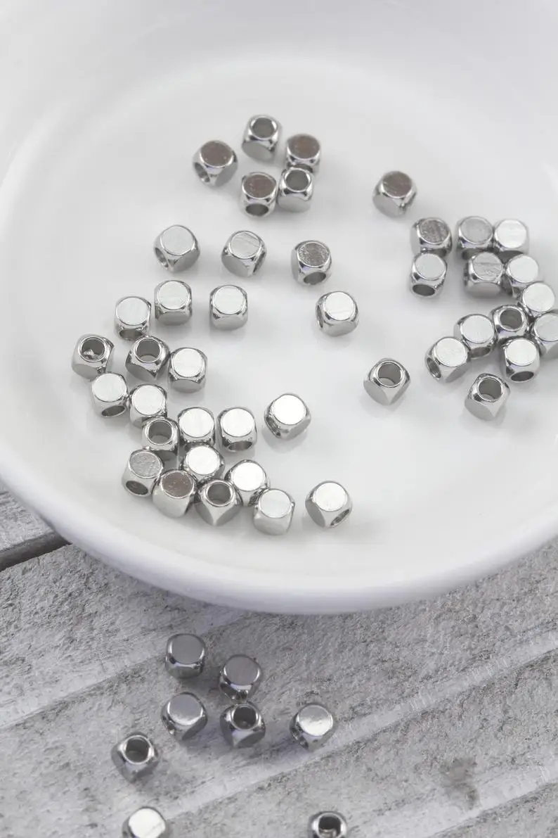 

lot of 500pcs bulk 304L Stainless Steel Cube Oval 2mm x 2mm x 2mm Square Spacer Accent Beads Hole: 1.5mm for Jewelry Making