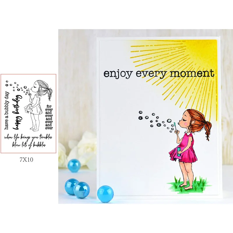 Lovely Blowing Bubbles Little Girl Some Sentences and Words Transparent Clear Stamps for DIY Scrapbooking Cards Crafts 2019 New