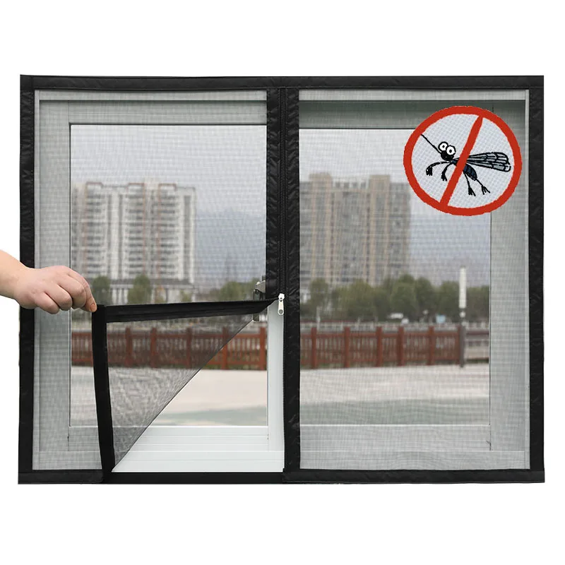 Summer Insect Screen Window Net Anti-Cat Jumping Mesh Customizable Zipper  Velcro Home Use Self-Installation Free Punch Curtain