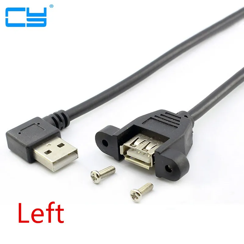 

10pcs/lot 90 degree Left angle USB 2.0 Type A Male to Female extension cable with screw for Panel Mount 30cm