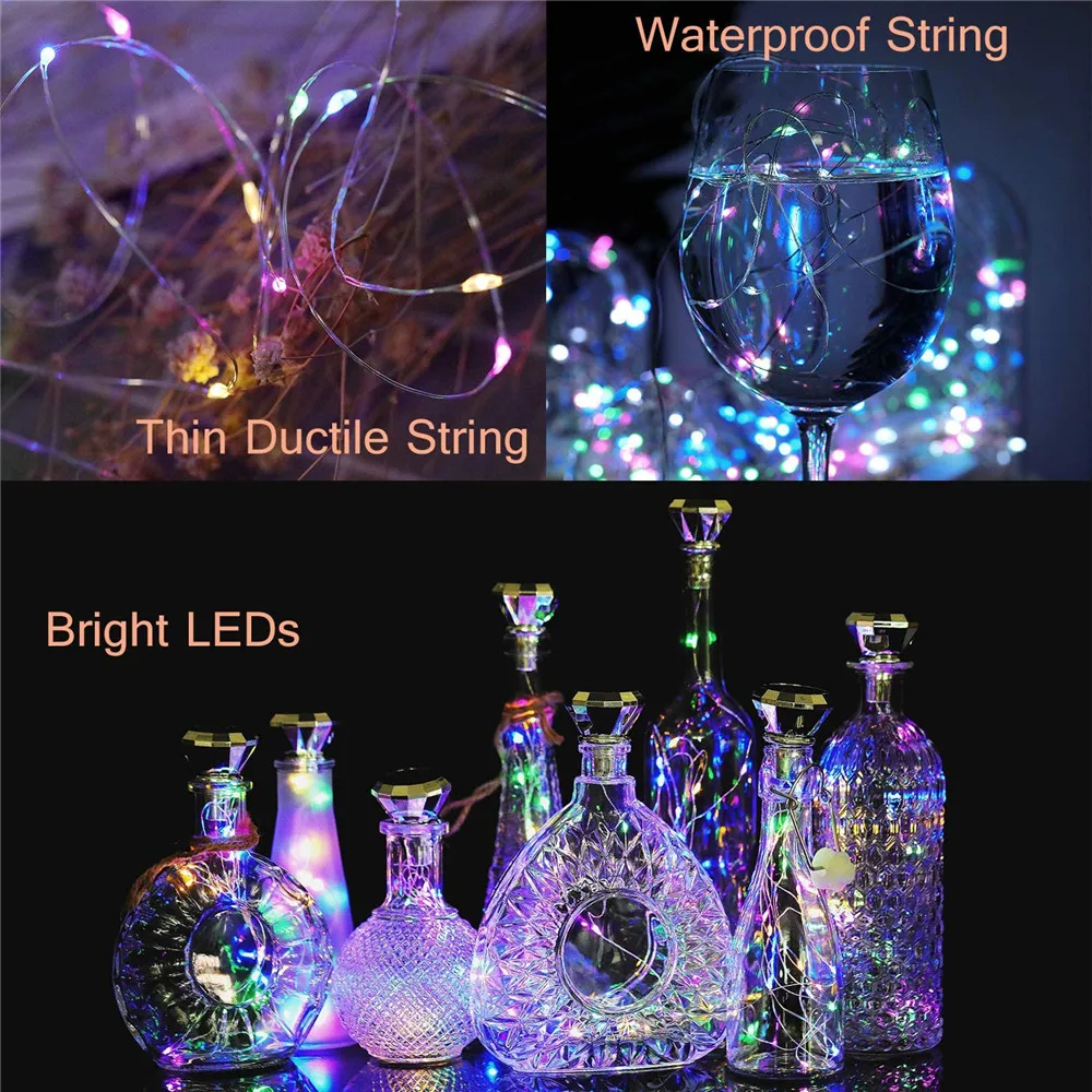 Fio de cobre com luzes solares para garrafa de vinho, peças 2m 20 leds fio de cobre guirlanda de fadas luzes para natal festa de casamento decoração