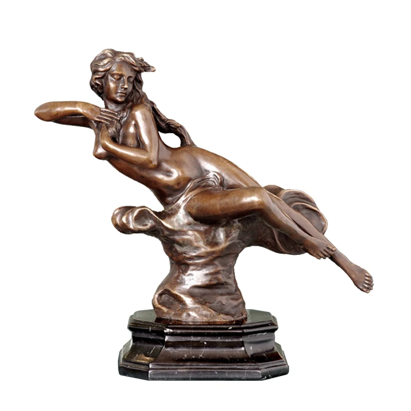 

Sexy Nude Female Statue Sculpture Marble Base Western Naked Adult Woman Copper Figurine