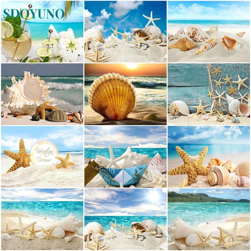 

SDOYUNO Sand Shell Paint By Numbers Kits Frameless DIY Abstract Painting By Number On Canvas Home Decor Digital Hand Painting