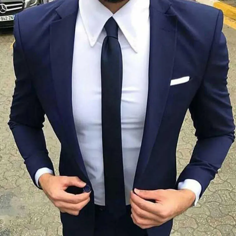 

Formal Dark Blue Men Suits for Business Customize Groom Business Tuxedo 2Piece Traje Hombre Costume Homme Slim Terno Masculino