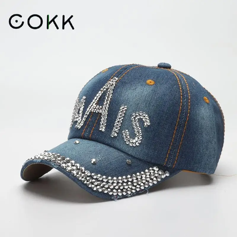 COKK Demin Baseball Caps Women's Hip Hop Caps Fashion Letters Cap for Men Outdoor Dad Hat Adjustable Gorras Unisex Snapback