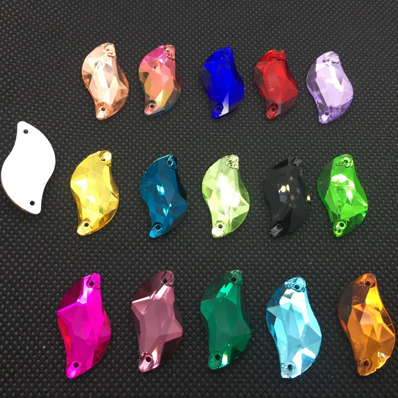 All size All color ab s shape sew on rhinestone leaf glass crystal sewing flatback 2 holes 6*12 10*20 14*30 for dress decoration