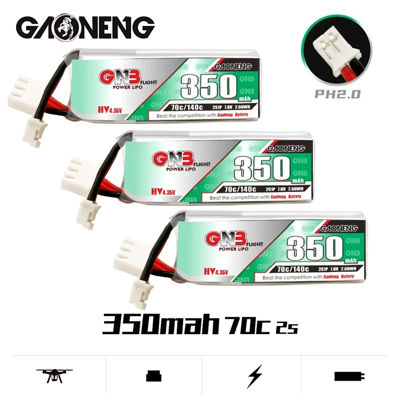 1-10PCS Max 140C Gaoneng GNB 2S 7.6V 350mah 70C HV Lipo Battery With PH2.0 Plug for Emax Tinyhawk S Four axis Indoor FPV Drones