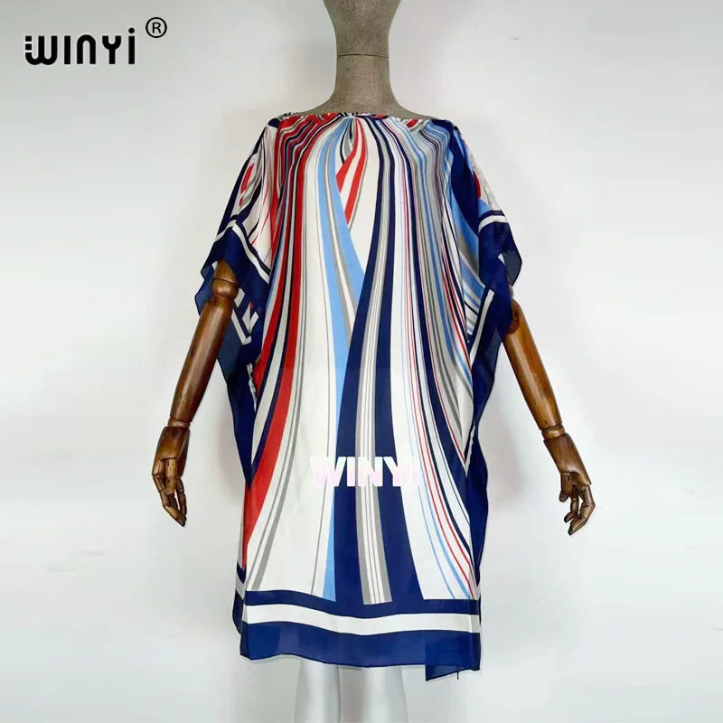 WINYI Short Printed Dresses For Women 2021 beach Fashion Batwing Maxi Long Femme Vestidos Summer Autumn Party Elegant Dress