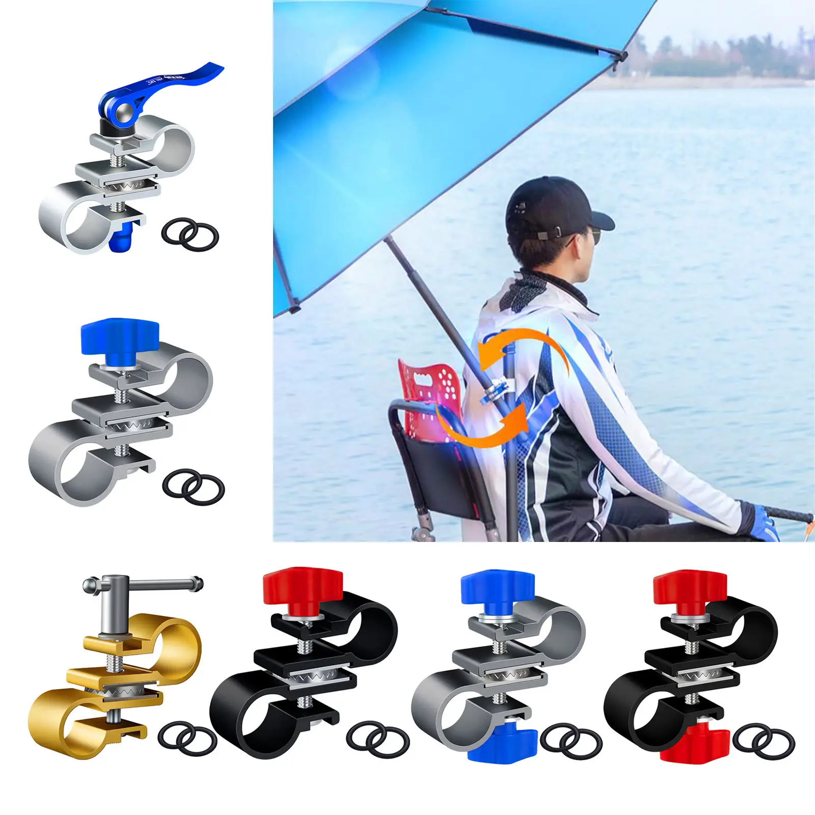 

Fishing Umbrella Stand Holder Fixed Clip Fish Pole Connector Deck Clamp Brackets Mount Universal for Sunshade Beach Garden