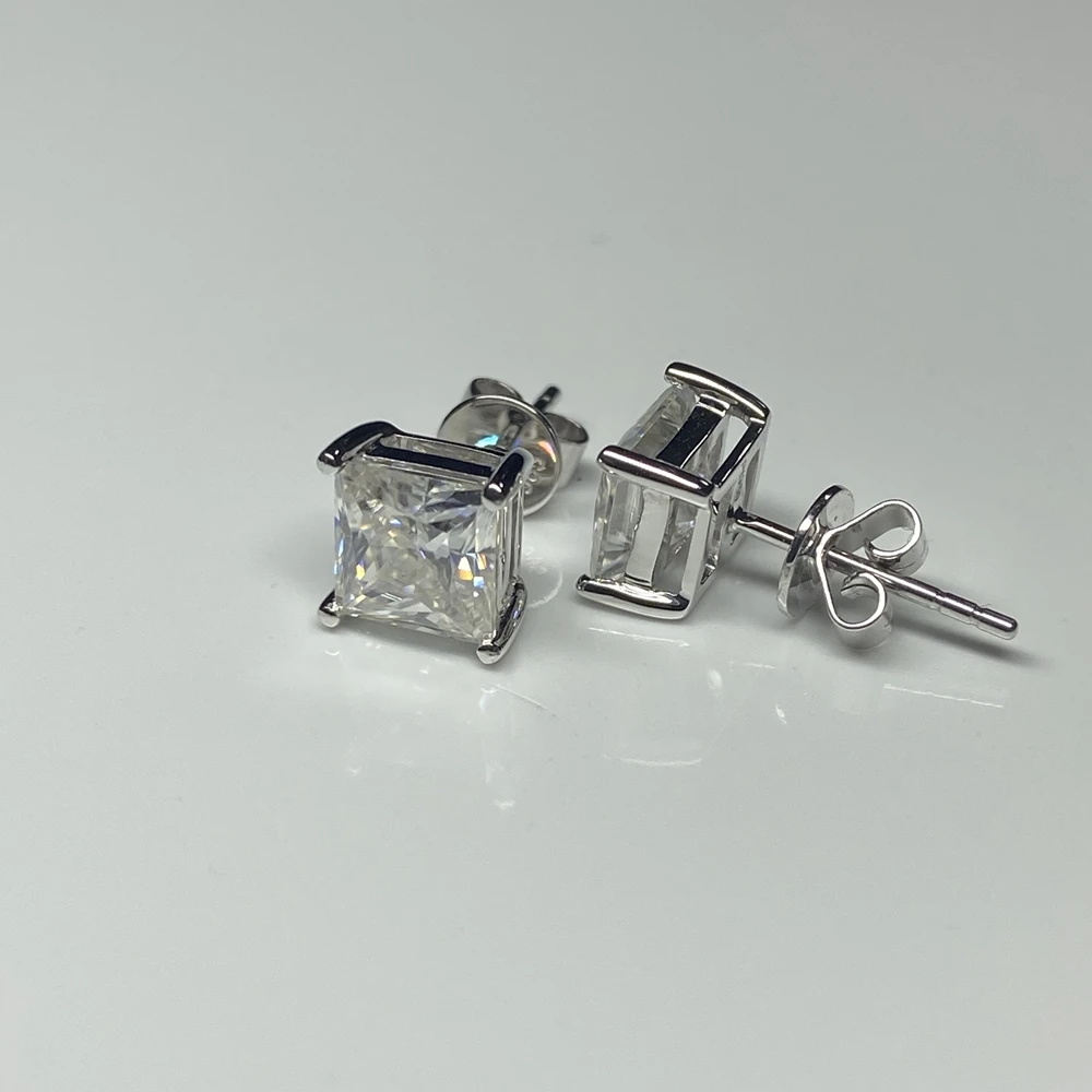 10k 18k White Gold Stud Earrings 6mm Princess Cut Square VVS1 D White Moissanite Jewelry