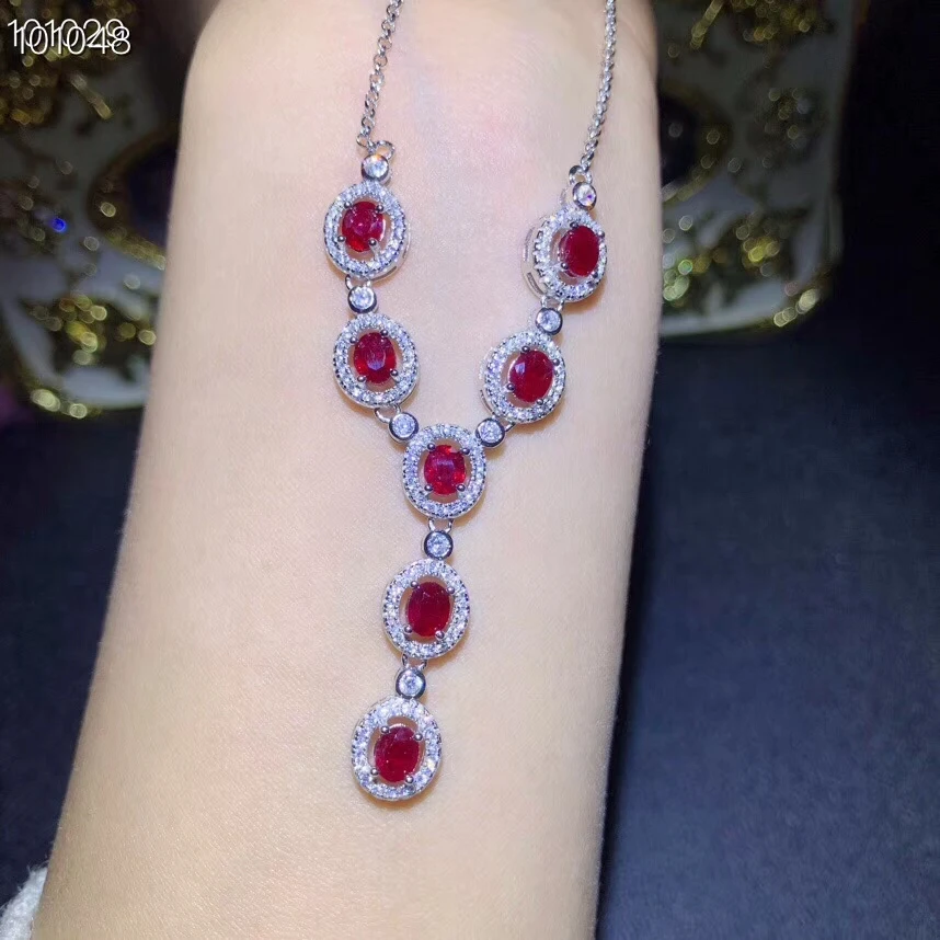 

charming red ruby gem necklace Pendant S925 silver natural gemstone necklace Classic grace oval woman girl party gift ornament