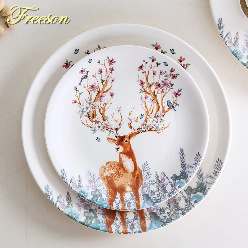 Elk Ceramic Fruit Plates Reindeer Snack Dishes Christmas Deer Cake Plate Candy Dish Food Porcelain Tray Tableware Decoration