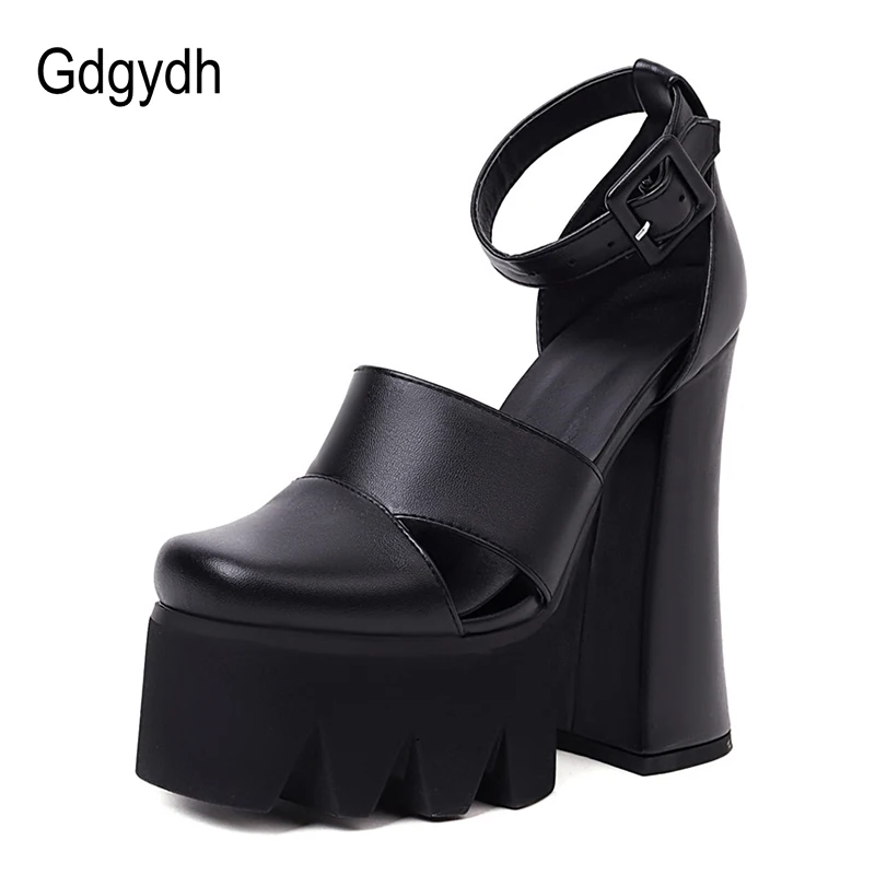 Gdgydh Punk Rock Style Platform Sandals Women Ankle Strap Belt Buckle Hegith Heels 15cm Sexy High Heels Shoes Cut Out Plus Size